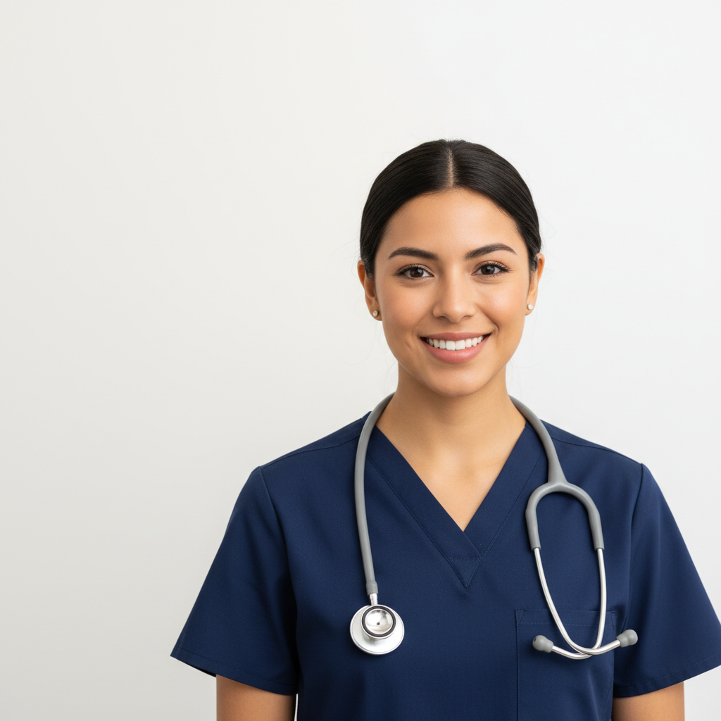 Maria L., a Latina CCMA graduate working at AdventHealth