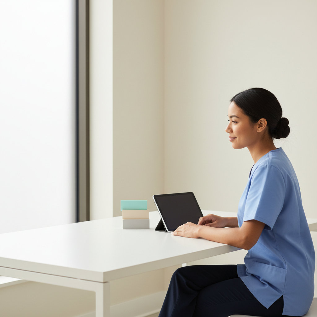 Medical Administrative Assistant Certification Salary: How to Compare Pay Data — editorial hero Healthcare learner studying in a bright workspace with blank, unmarked materials related to medical administrative assistant certification salary.