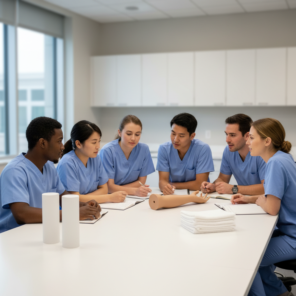 Phlebotomy License vs. Certification: What the Terms Mean — editorial hero Healthcare learner studying in a bright workspace with blank, unmarked materials related to phlebotomy license vs certification.