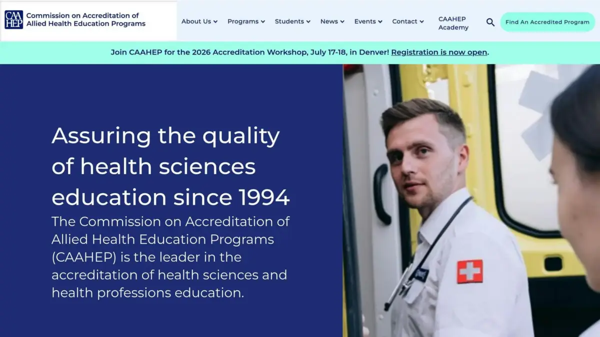 Screenshot of the CAAHEP website home page