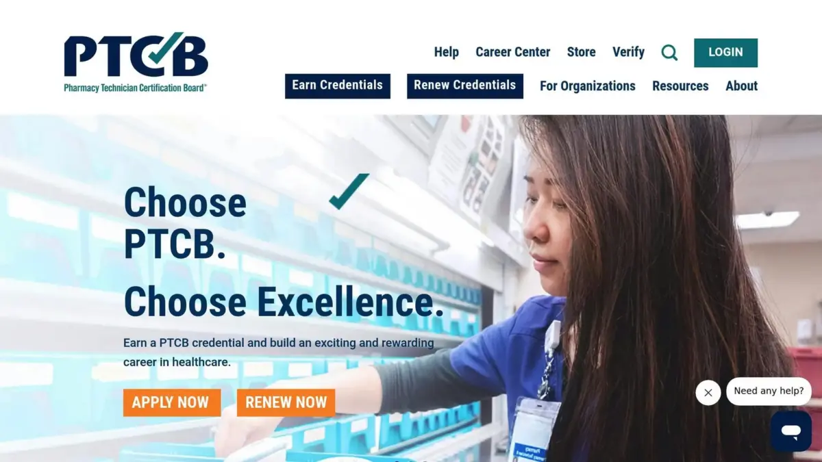 Screenshot of the PTCB home page with the line Choose PTCB. Choose Excellence.