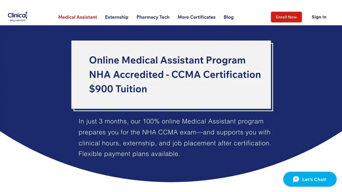 Screenshot of the Clinical Skills Institute website home page