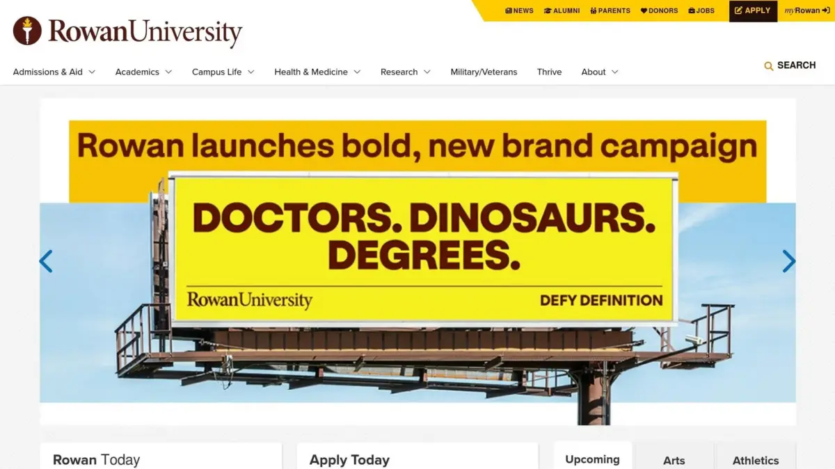 Screenshot of the Rowan University website home page