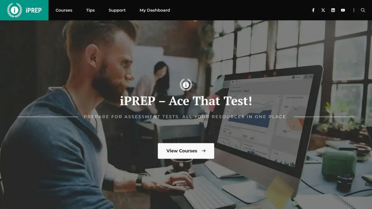 Screenshot of the iPrep website home page