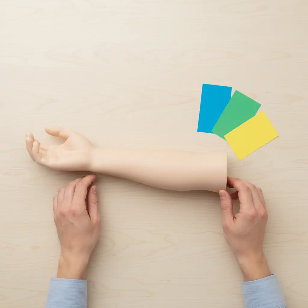 Close-up of a healthcare learner using blank, unmarked study materials related to patient care assistant vs patient care technician.