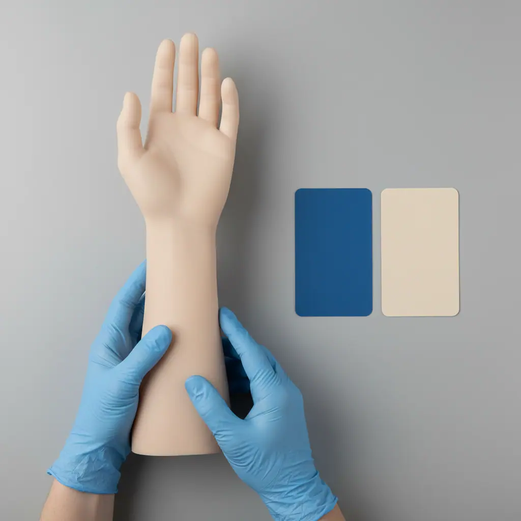 Close-up of a healthcare learner using blank, unmarked study materials related to phlebotomy license vs certification.