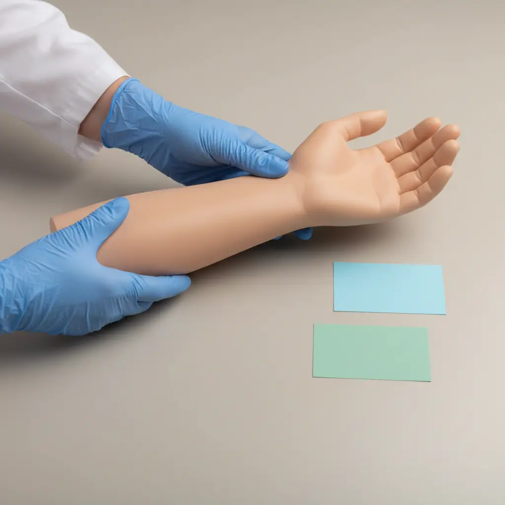 Close-up of a healthcare learner using blank, unmarked study materials related to requirements for phlebotomy certification.