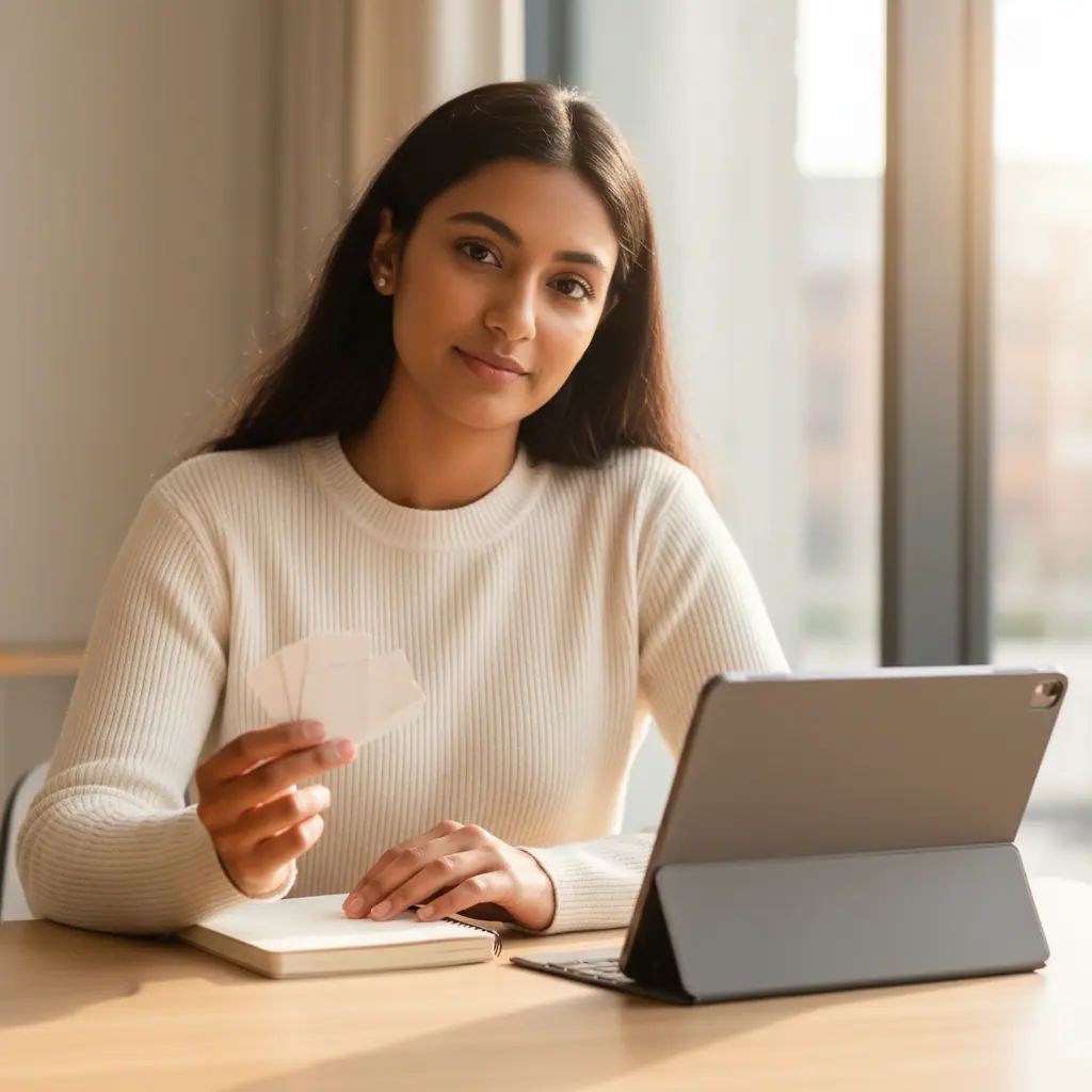 Healthcare learner studying in a bright workspace with blank, unmarked materials related to what is cpht certification.