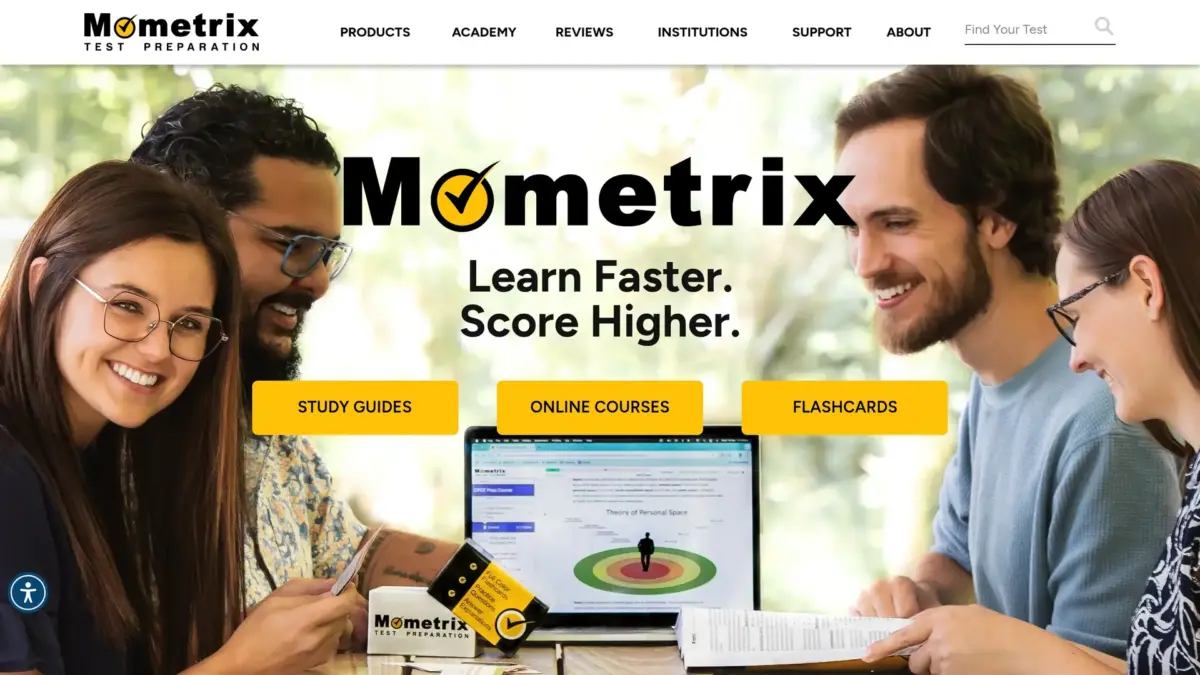 Screenshot of the Mometrix website home page
